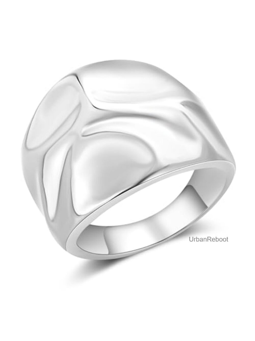 Chunky Dome 18K Gold Plated Wide Band Ring Hammered Sculptural Statement Ring